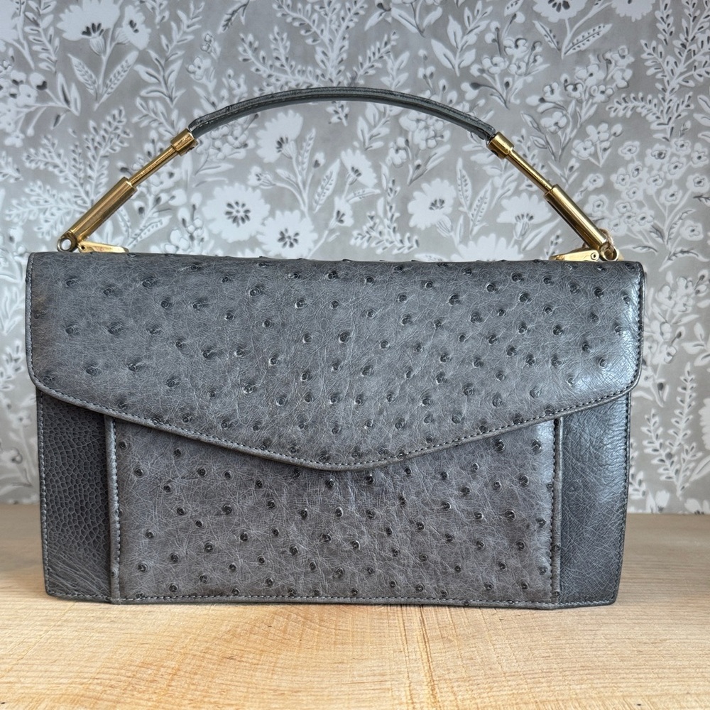 Genuine Gray Ostrich Leather Handbag